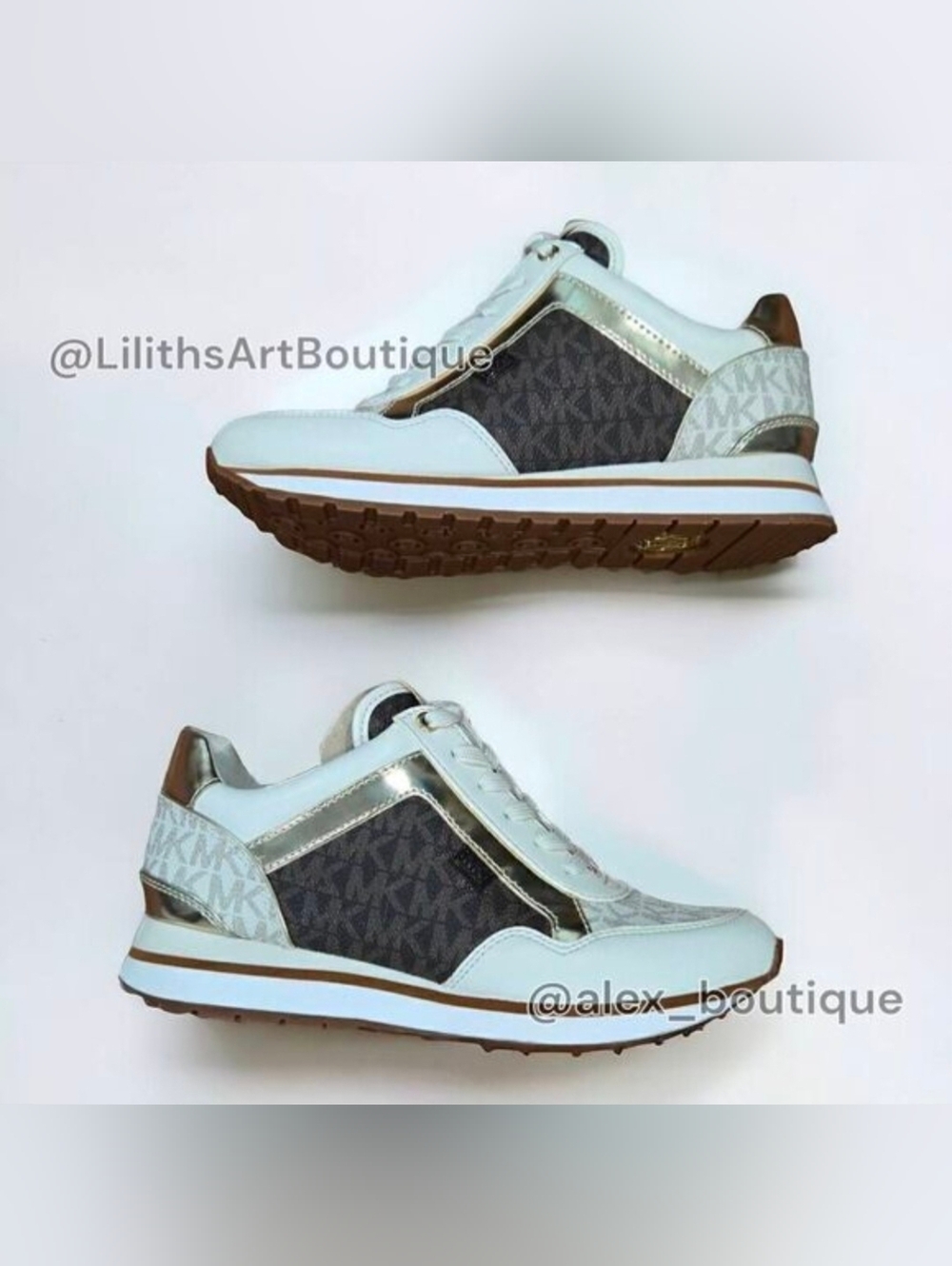 Michael Kors Maddy Vanilla/ Brown Two-Tone Logo Trainer Women's Sneakers 5.5 - Picture 7 of 13